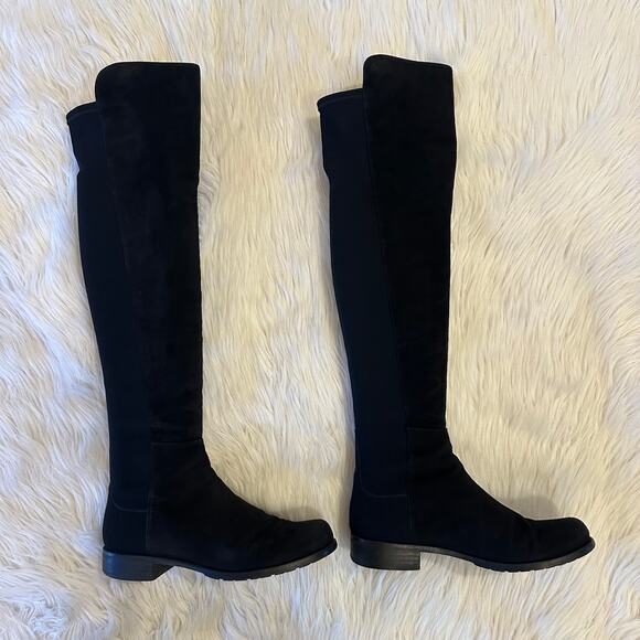 Stuart Weitzman 5050 Over The Knee High Boots Suede Leather Flat, Black - Picture 5 of 16